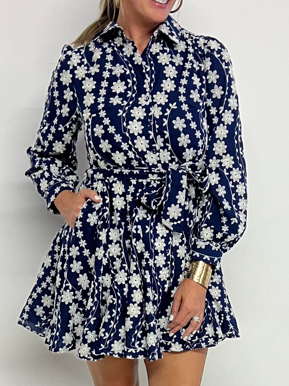 Natalia Navy Floral Embroidered Dress