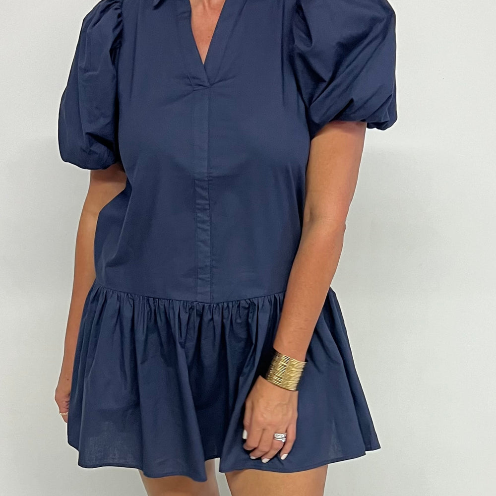 Stormy Blue Puff Sleeve Dress