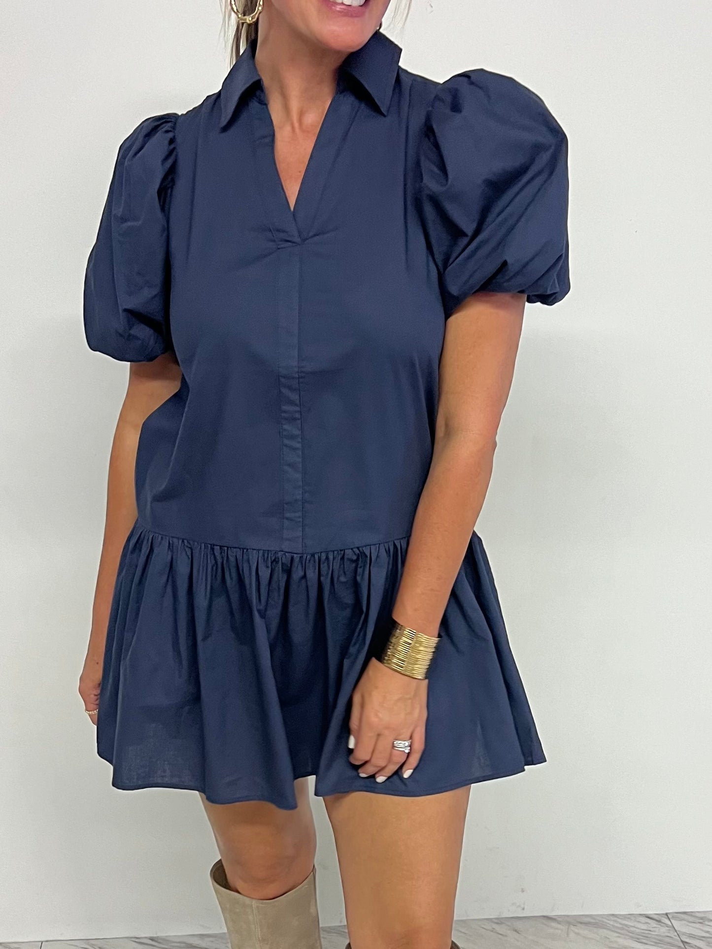 Stormy Blue Puff Sleeve Dress