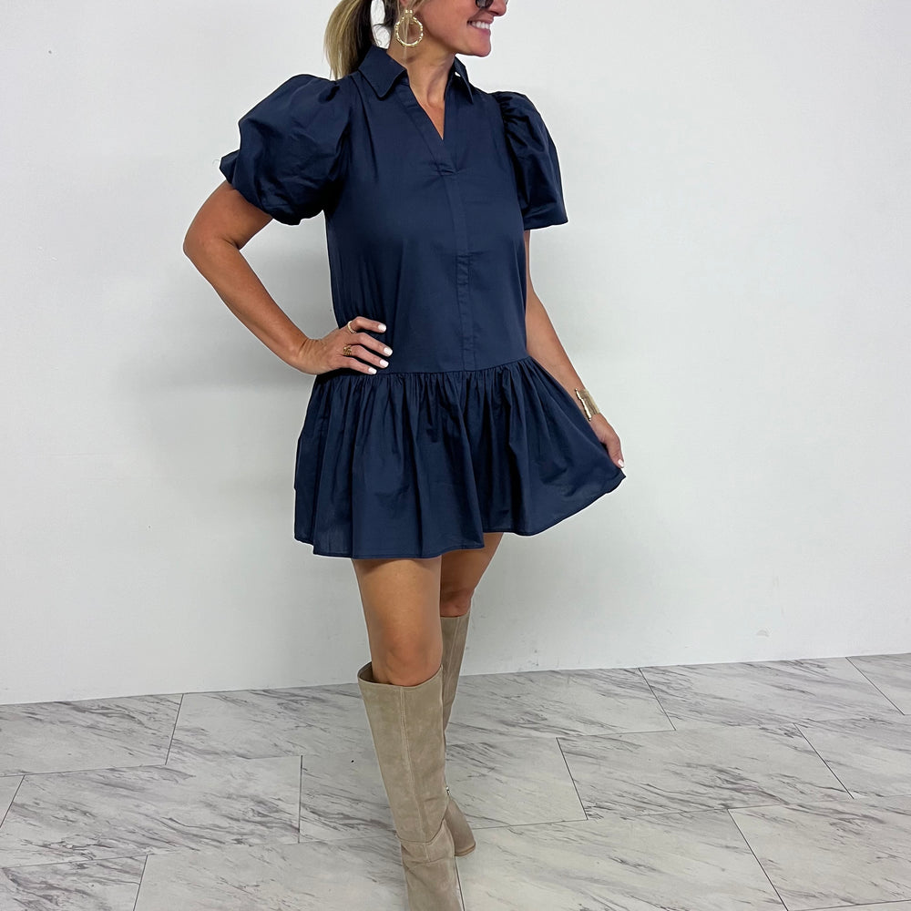 Stormy Blue Puff Sleeve Dress