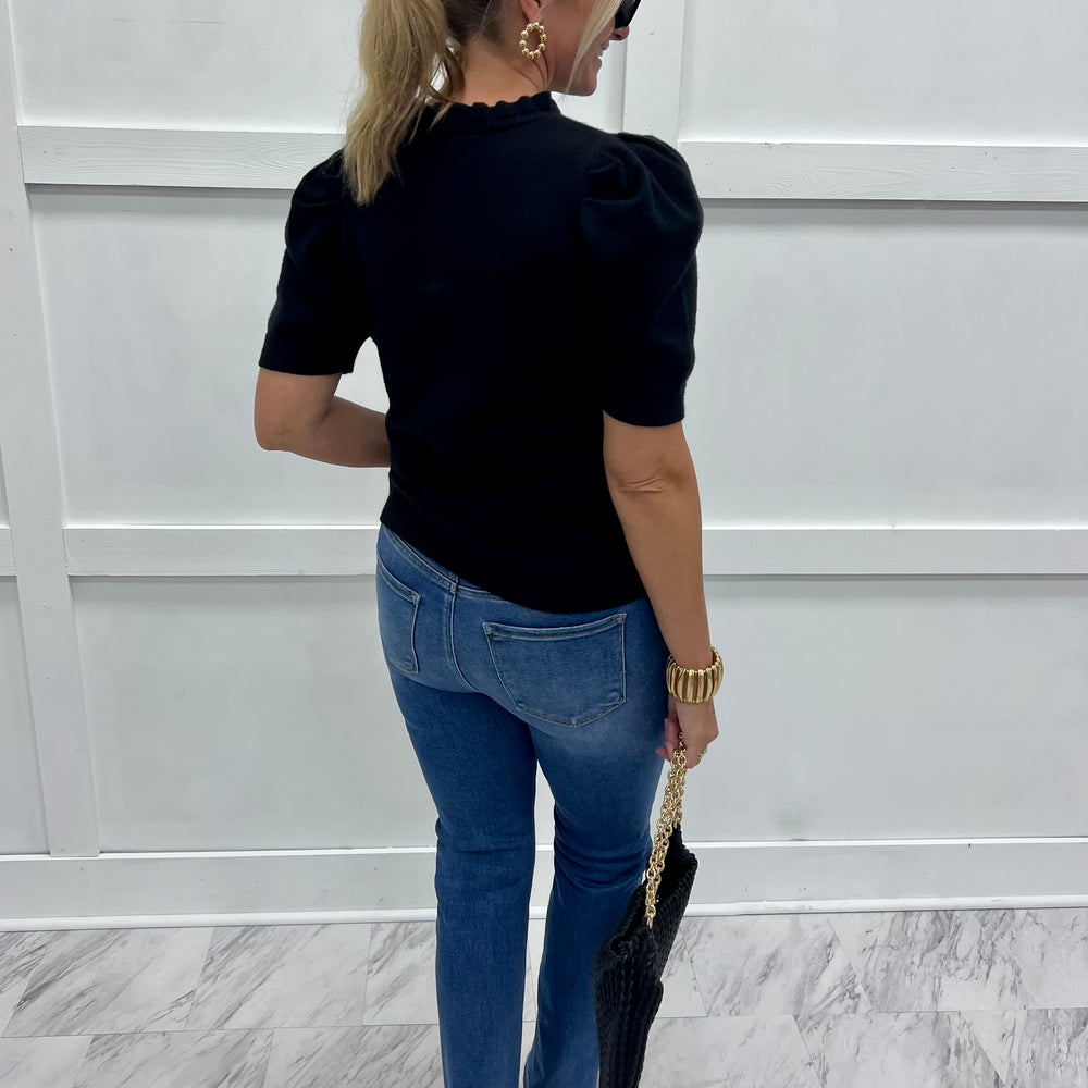 
                  
                    Abilene Button + Ruffle Sweater (Black)
                  
                