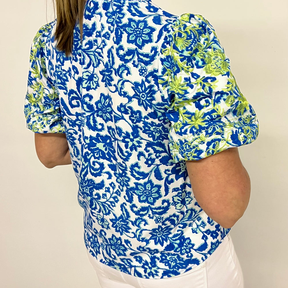 
                  
                    Blue Island Print + Embroidered Top
                  
                