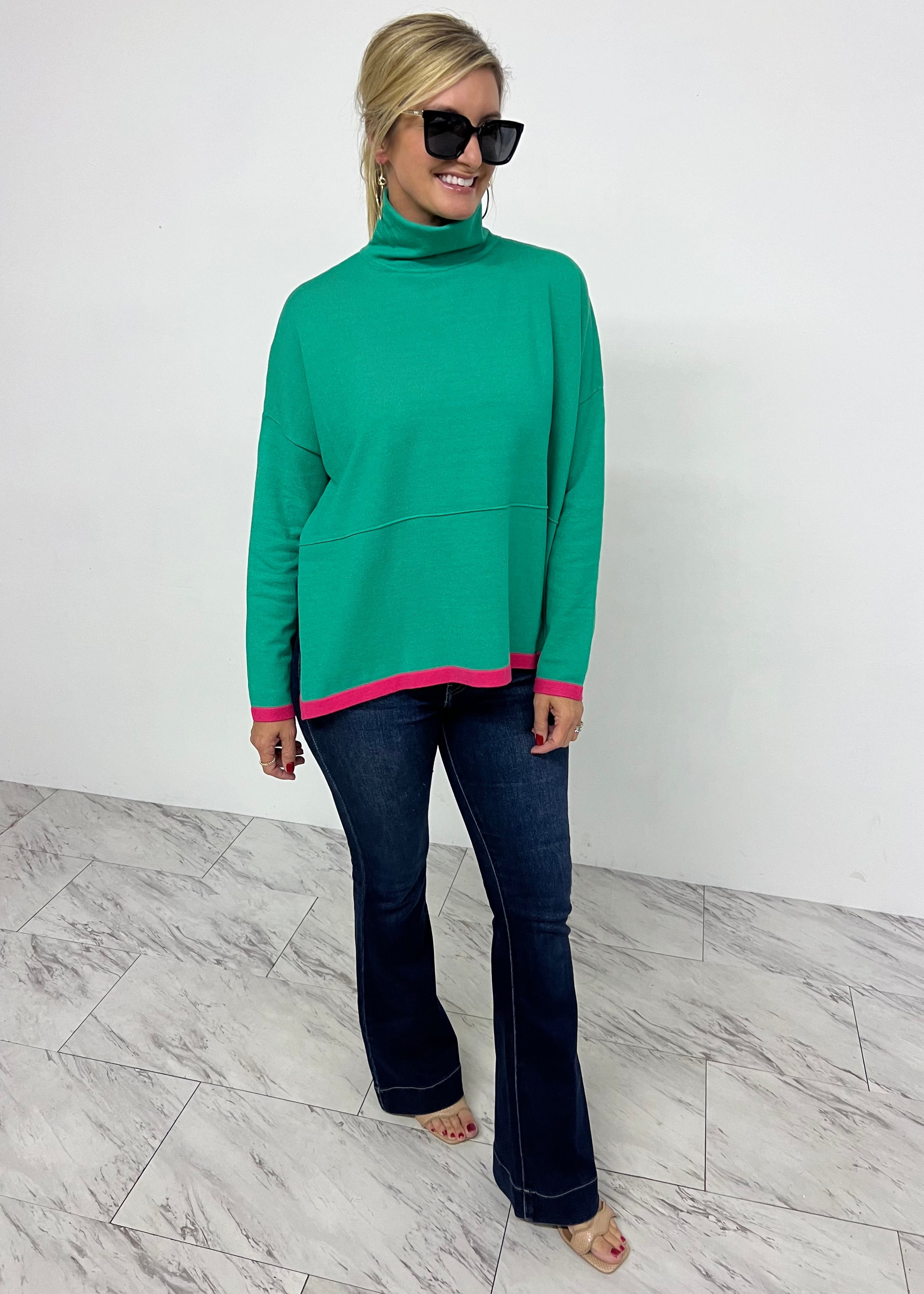 Ashlyn Colorblock Sweater (Green)-FINAL SALE – shop chartreuse