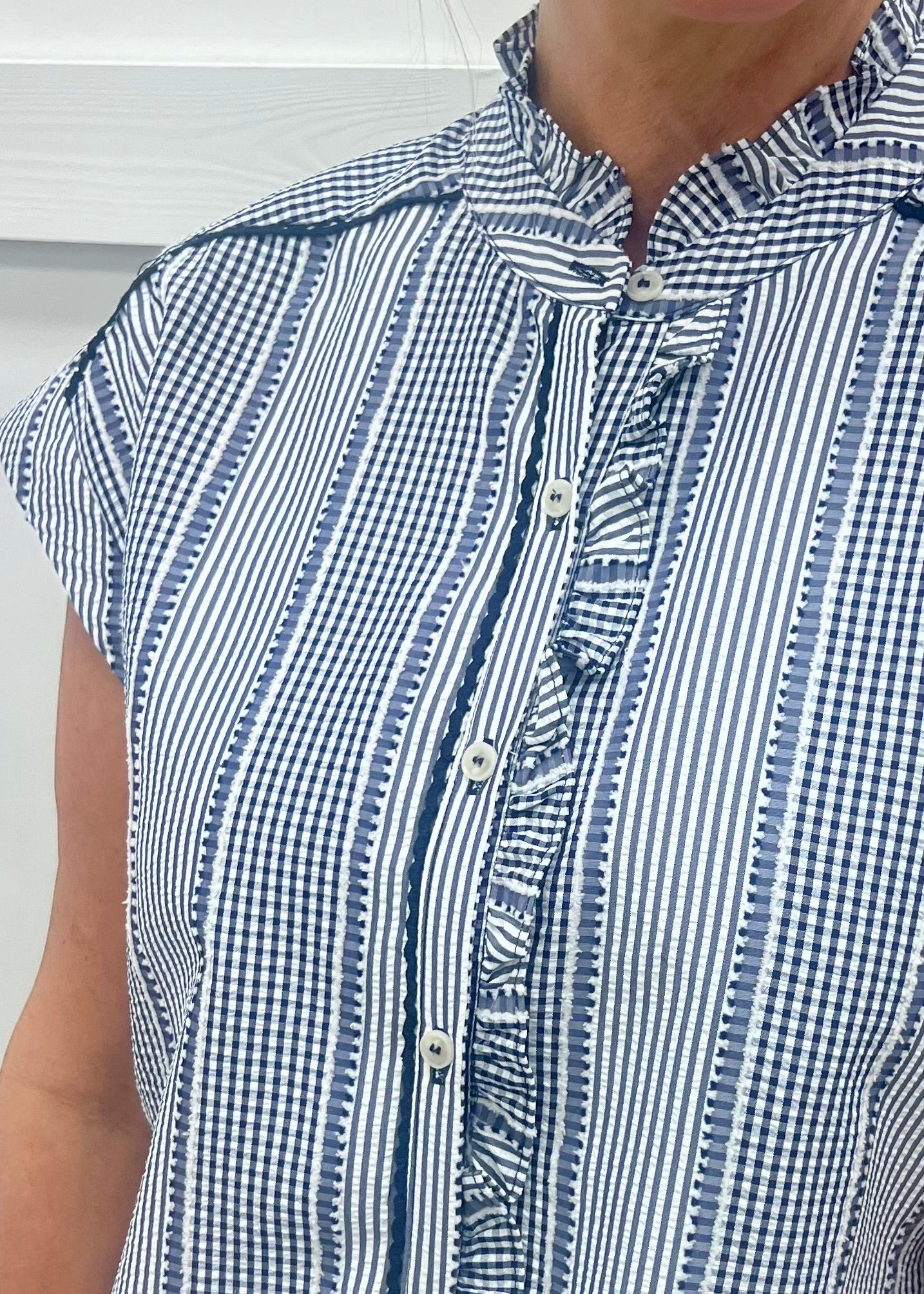 Sonoma Stripe + Seersucker Top (Navy)