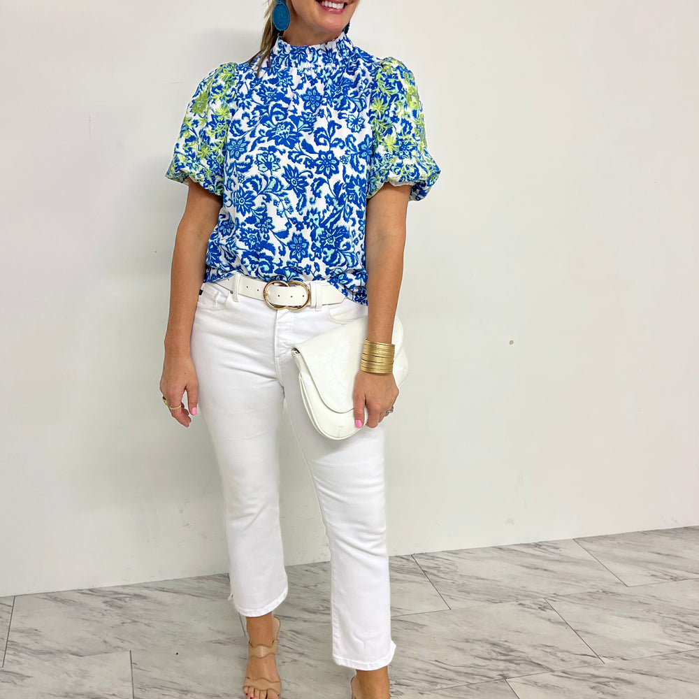 
                  
                    Blue Island Print + Embroidered Top
                  
                