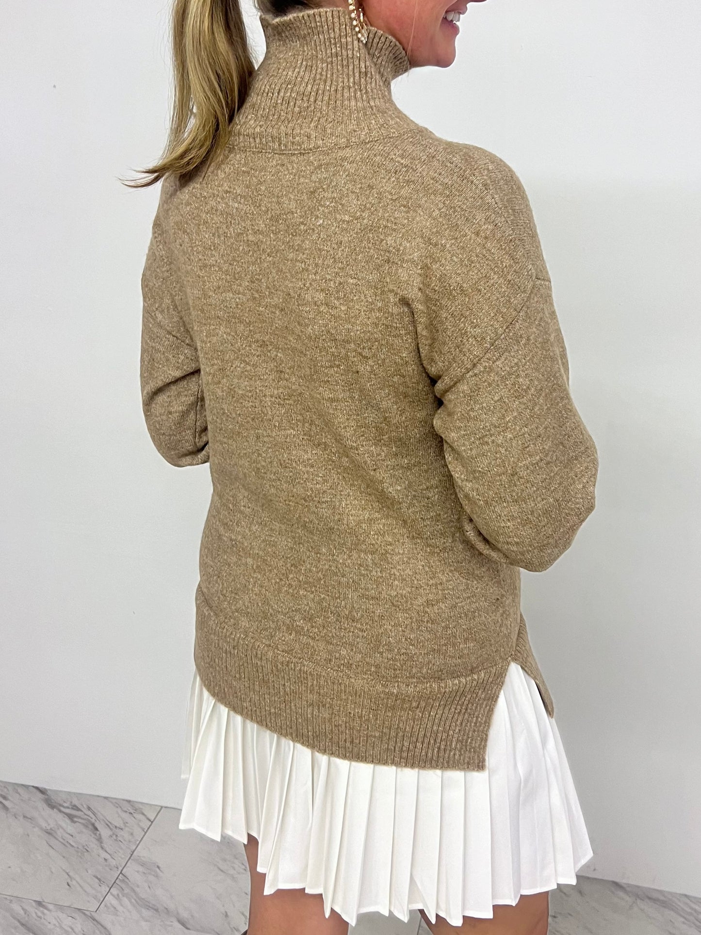 Park City Pleat Sweater Dress (Taupe)