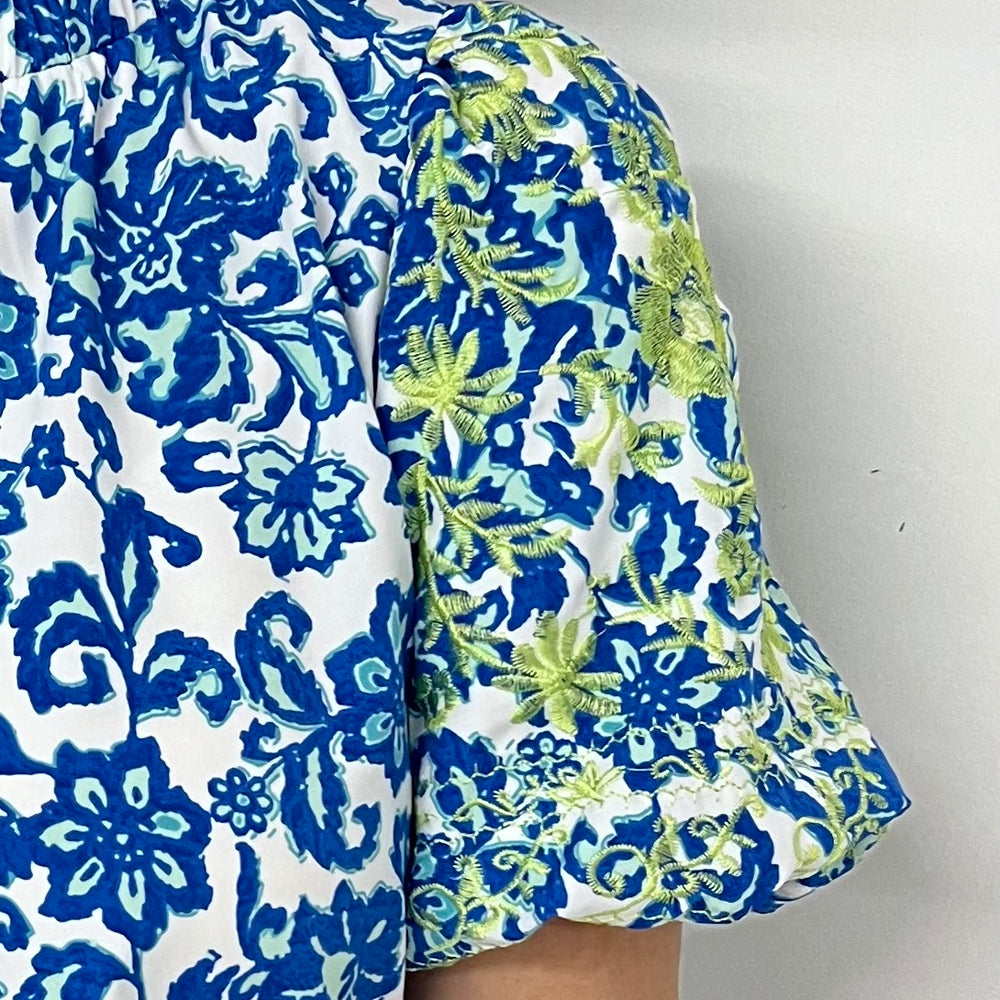 
                  
                    Blue Island Print + Embroidered Top
                  
                