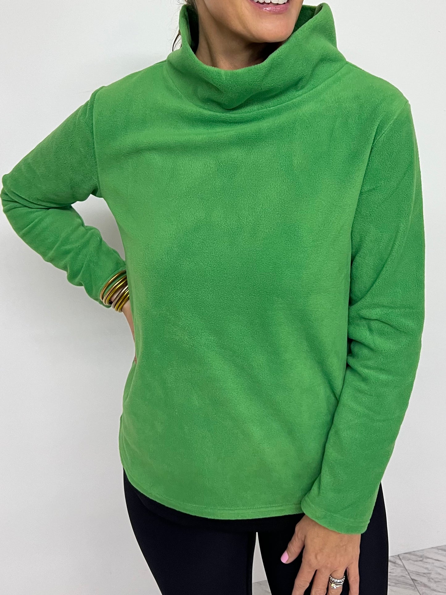 The Hampton Fleece Funnel Neck Top (Green) - FINAL SALE