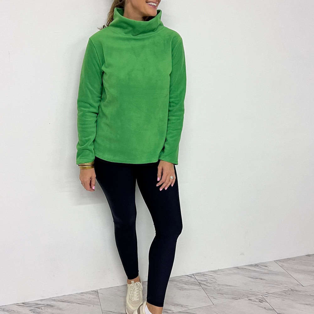 The Hampton Fleece Funnel Neck Top (Green) - FINAL SALE