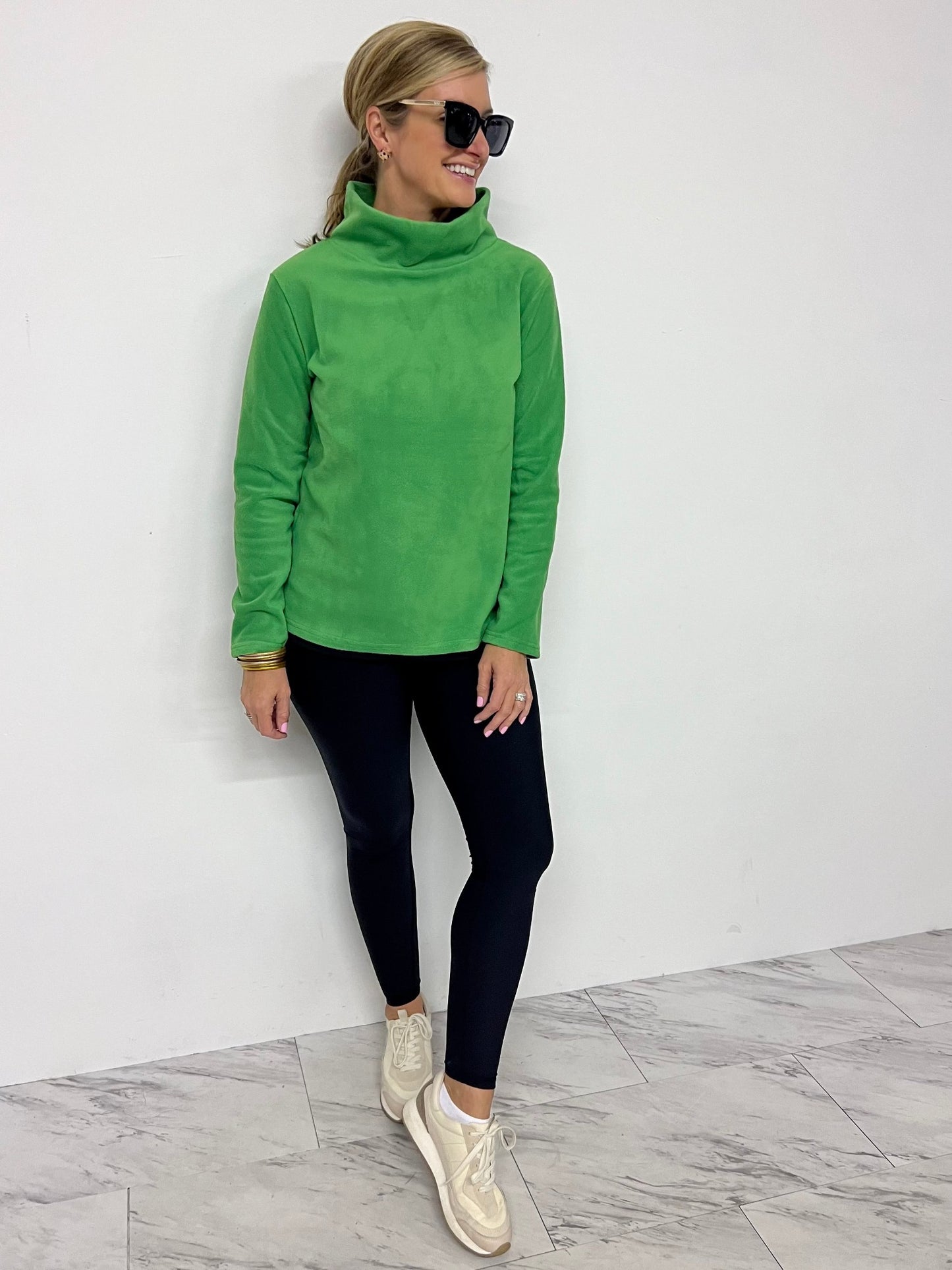 The Hampton Fleece Funnel Neck Top (Green) - FINAL SALE