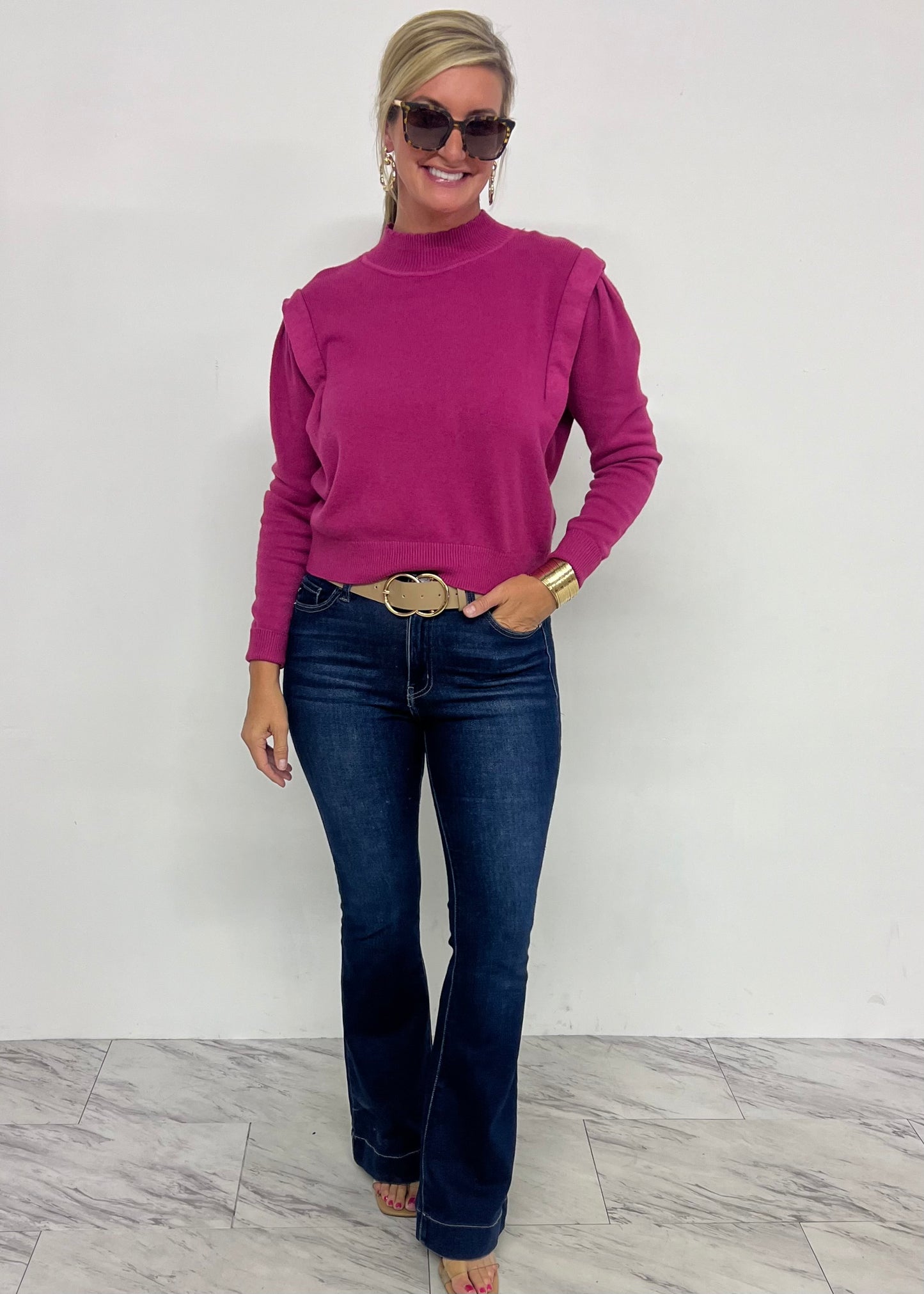 Bellvue Berry Shoulder Detail Top