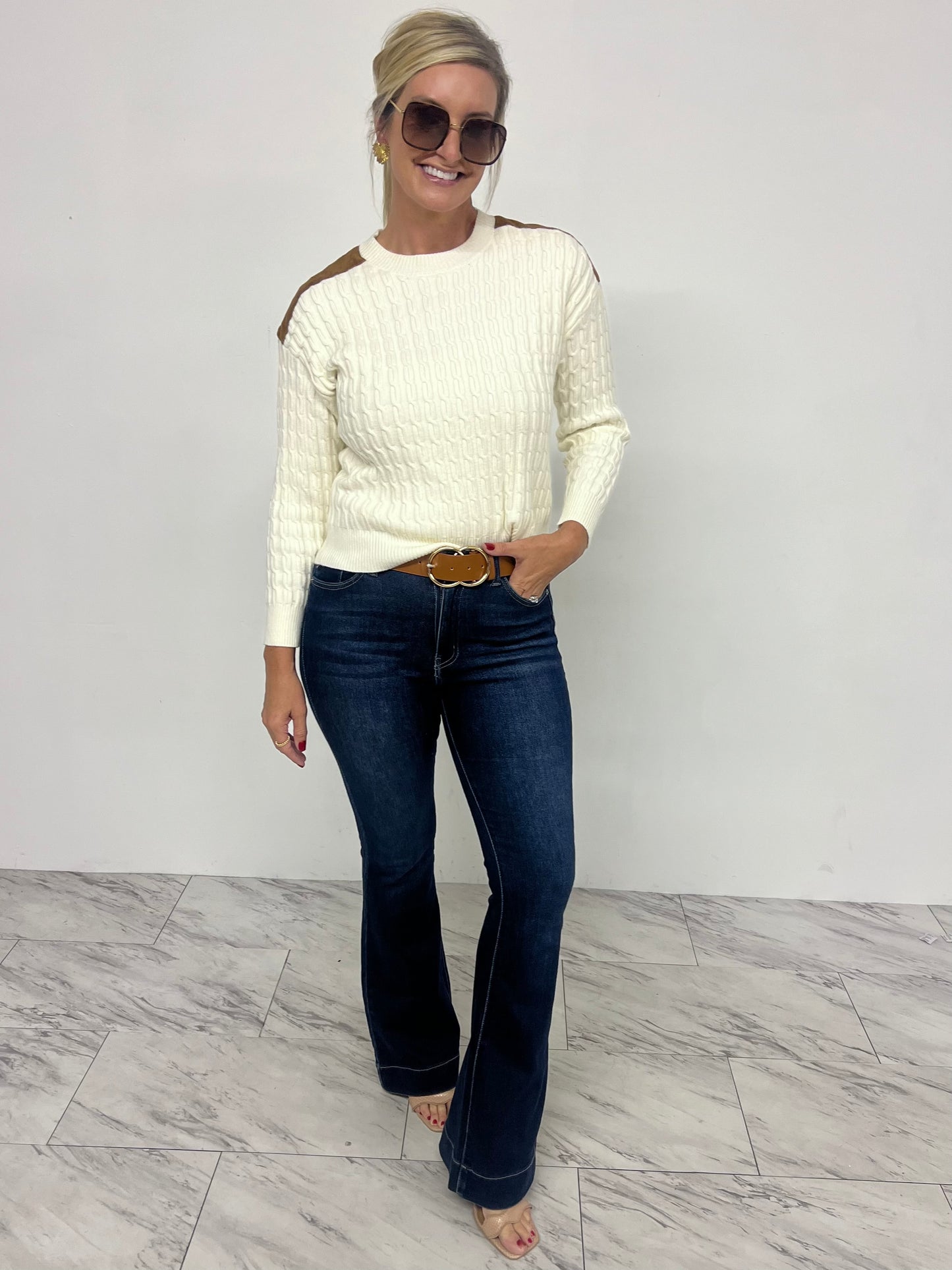 Oakes Suede Shoulder Sweater