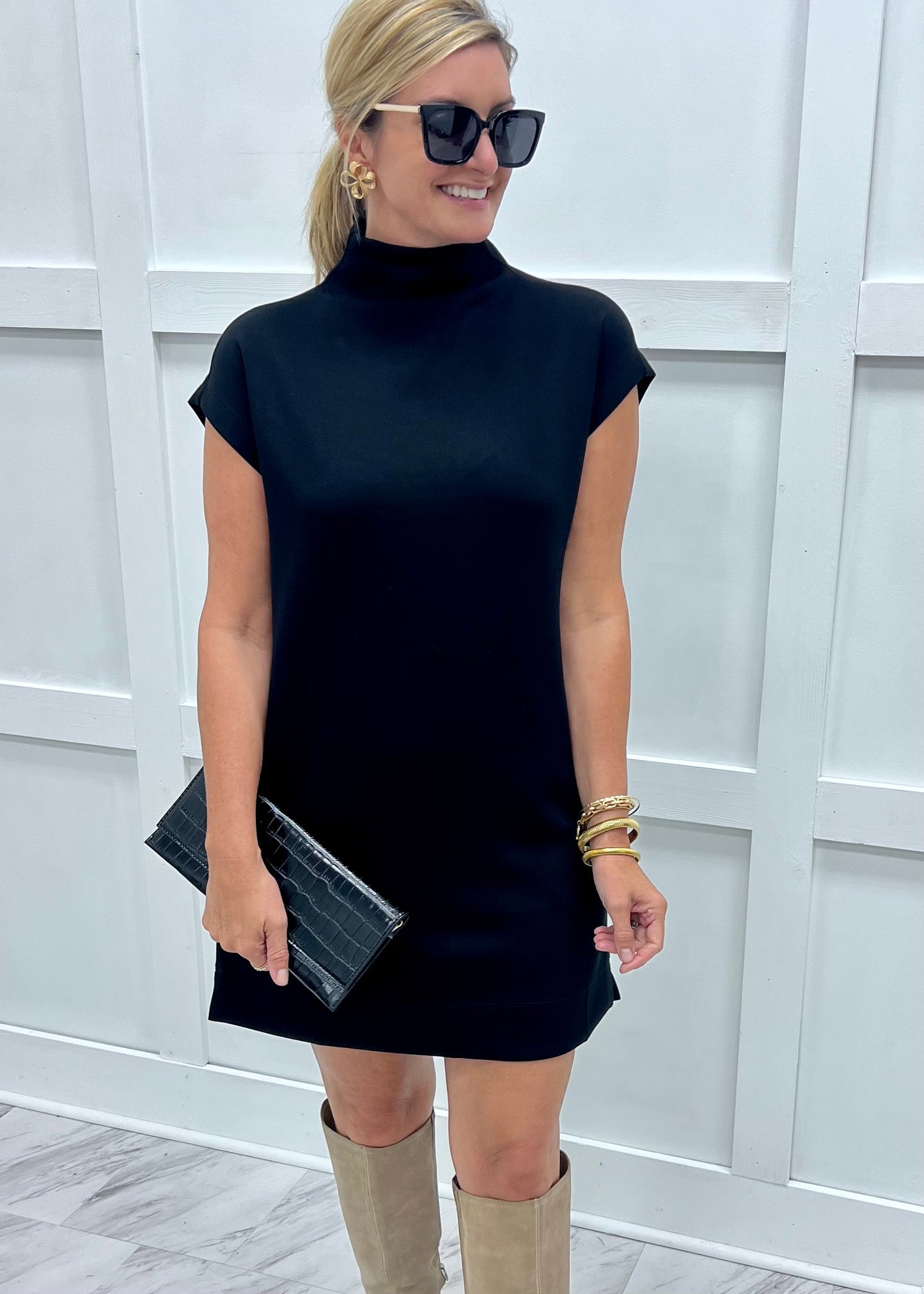 Audrey Black Mock Neck Dress