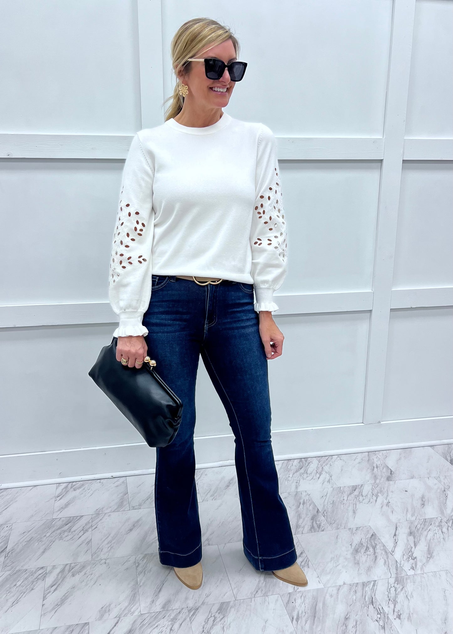 Isla Eyelet Sweater (Cream)