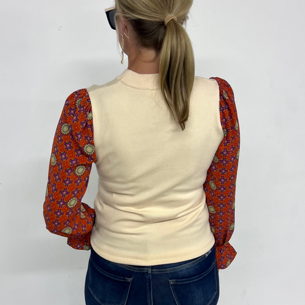 
                  
                    Aria Print Sleeve Top (Cream) - FINAL SALE
                  
                