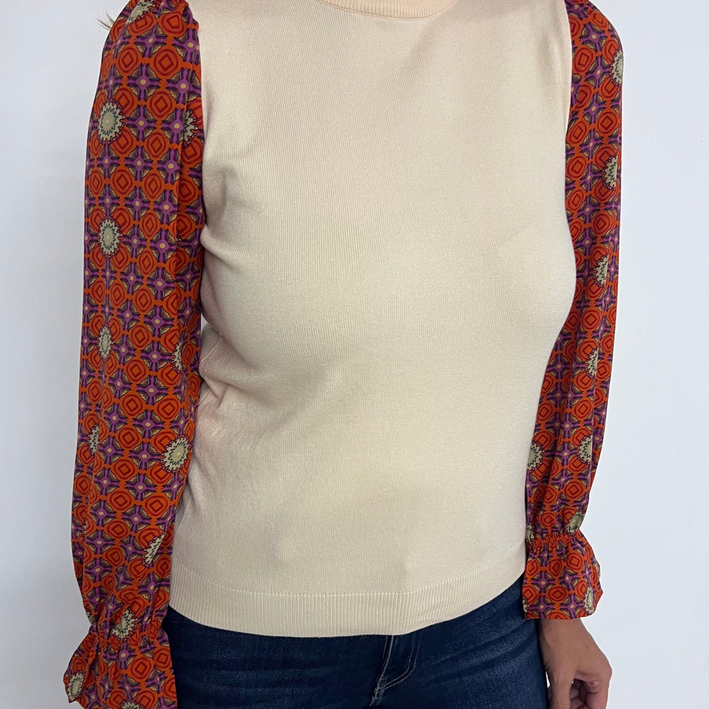 Aria Print Sleeve Top (Cream) - FINAL SALE