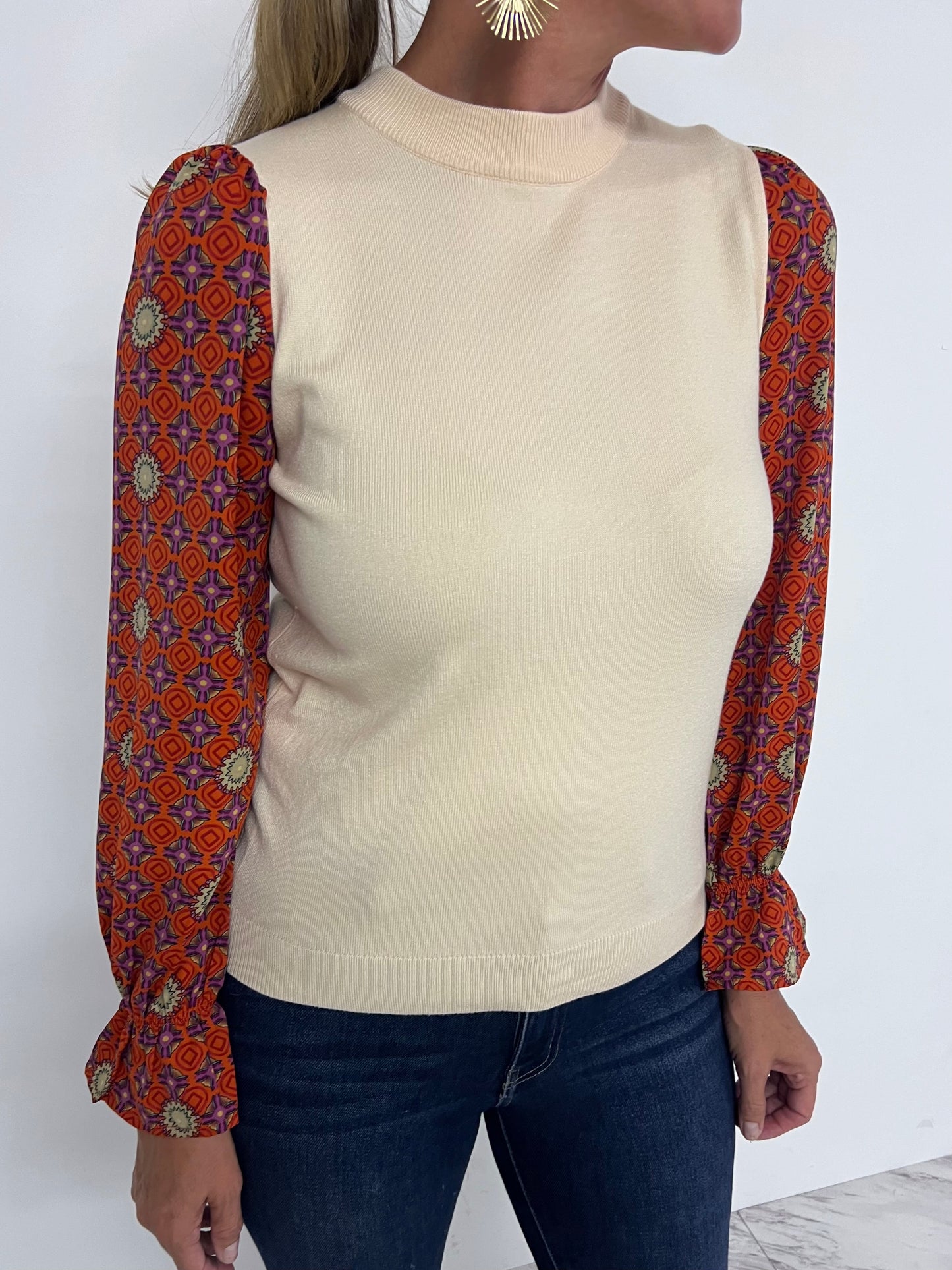 Aria Print Sleeve Top (Cream) - FINAL SALE