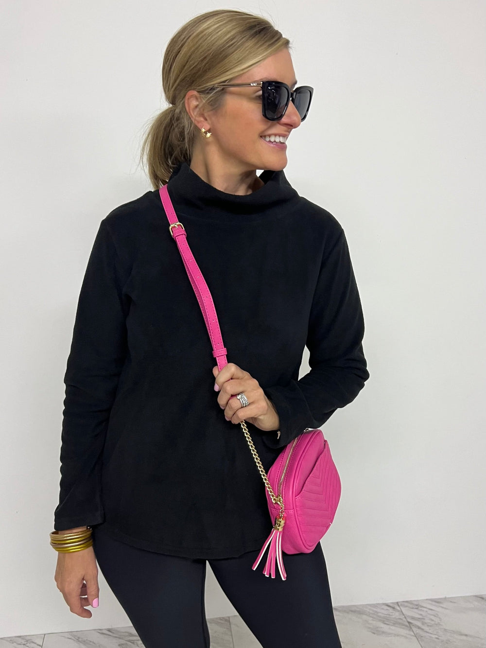 The Hampton Fleece Funnel Neck Top(black) - FINAL SALE