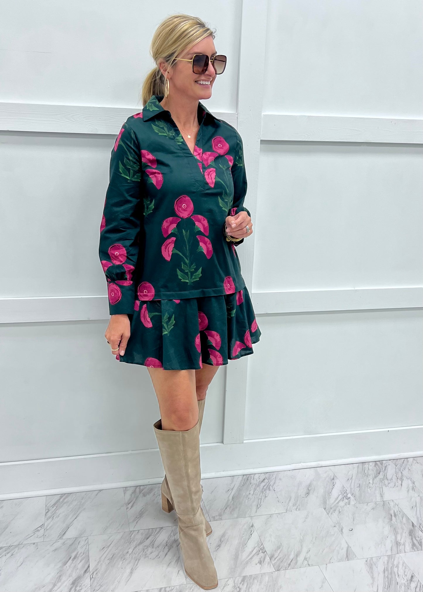Willa Flower Long Sleeve Dress-FINAL SALE – shop chartreuse