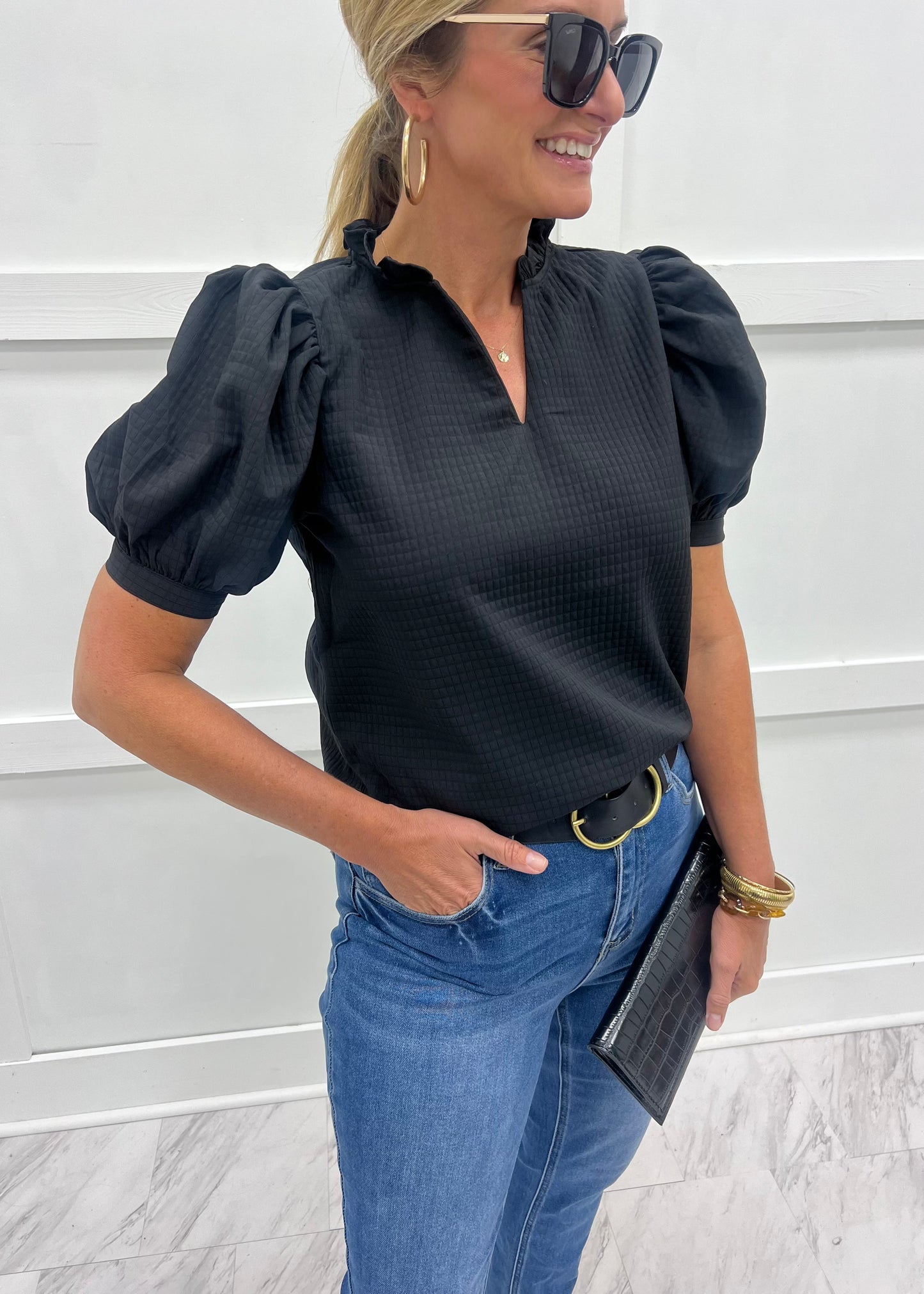 Penny Puff Sleeve Top (Black)