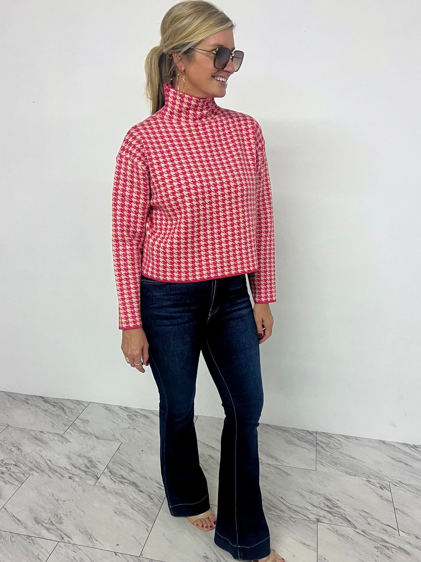 Highland Hot Pink Houndstooth Sweater