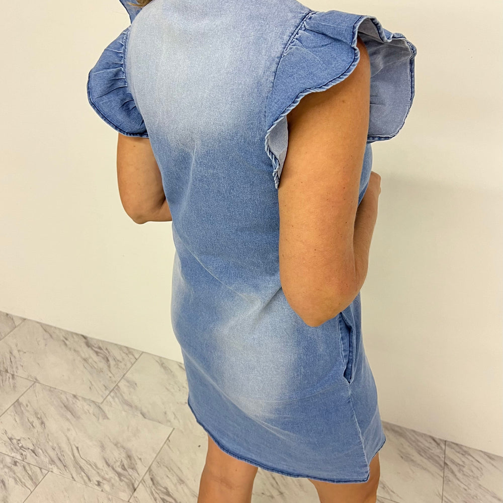 
                      
                        Montana Ruffle Front Denim Dress
                      
                    