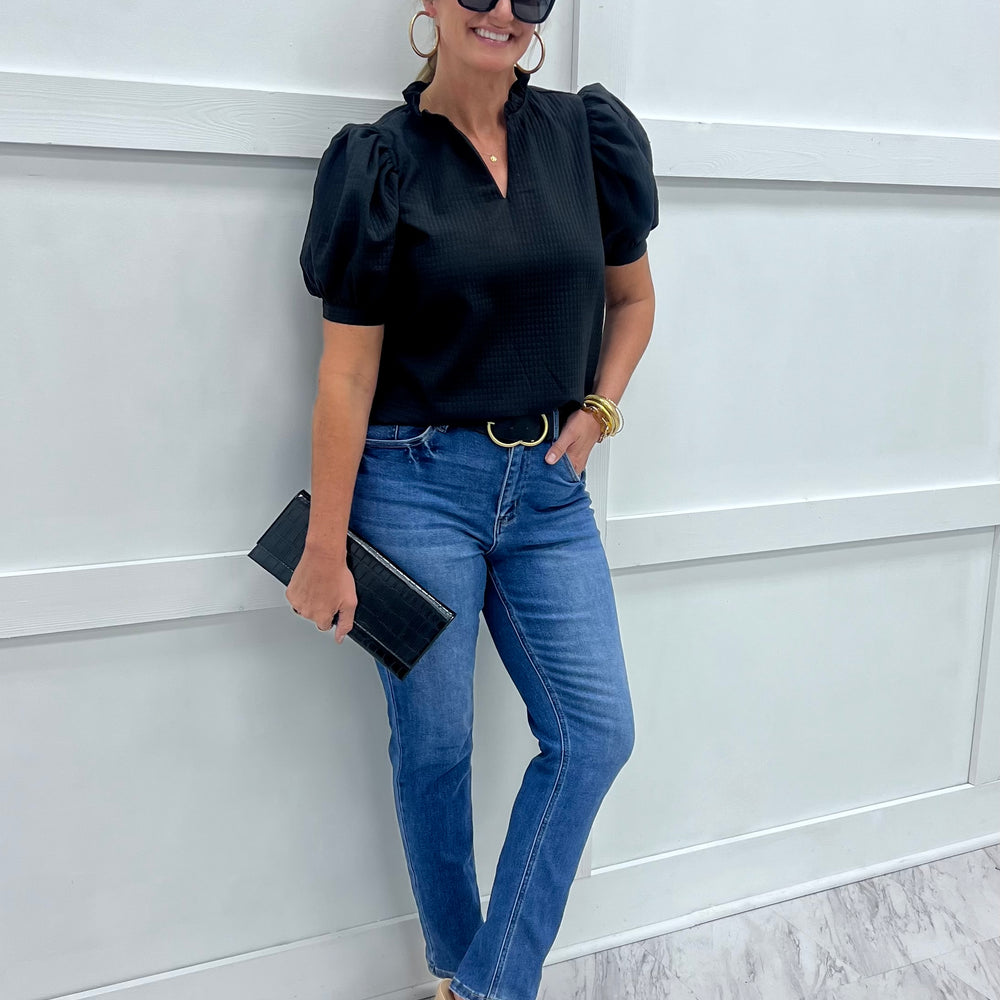 Penny Puff Sleeve Top (Black)