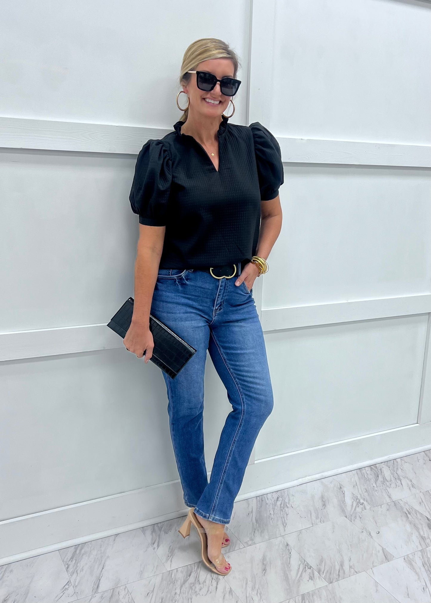 Penny Puff Sleeve Top (Black)
