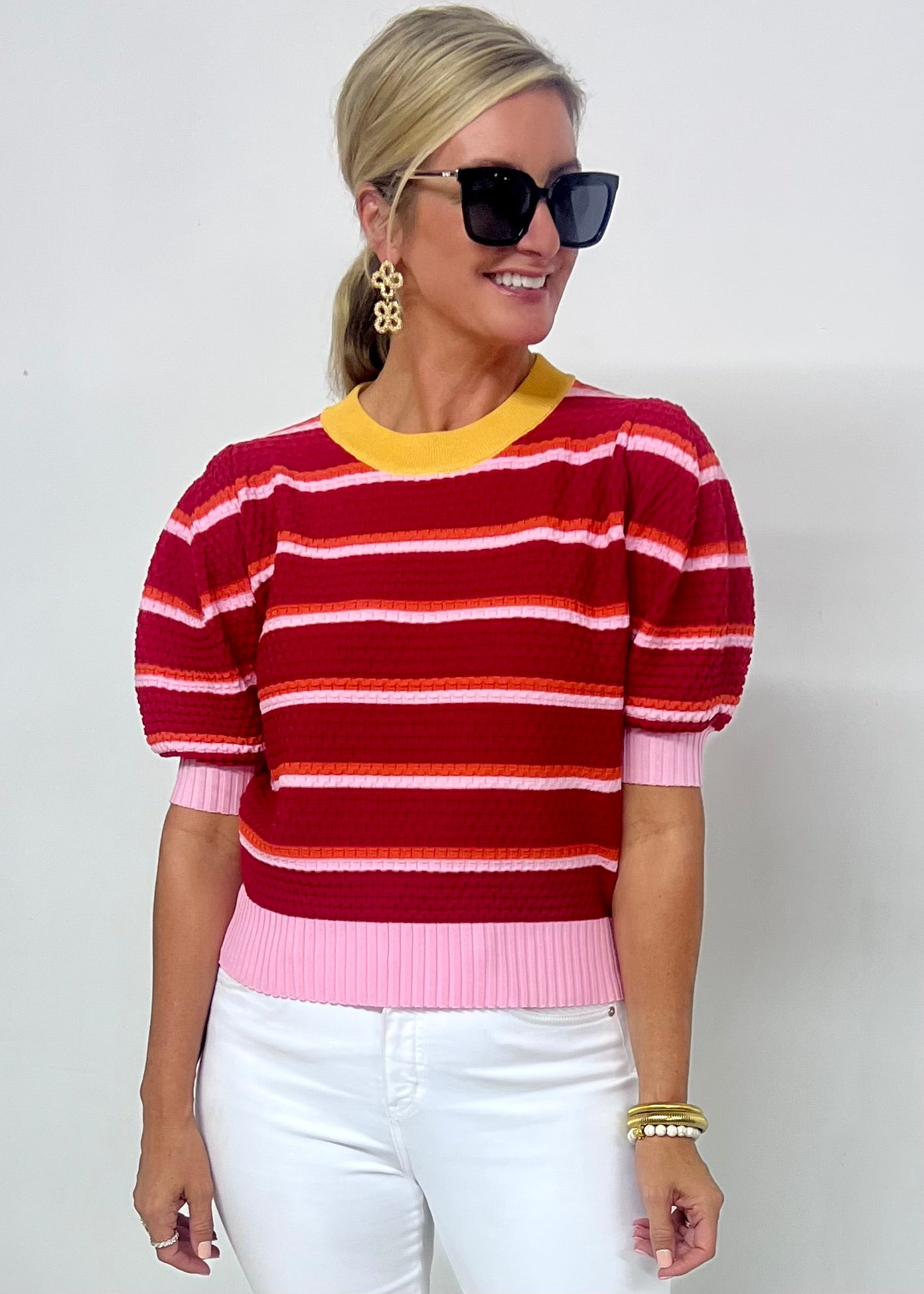 Kingston Stripe Short Sleeve Sweater
