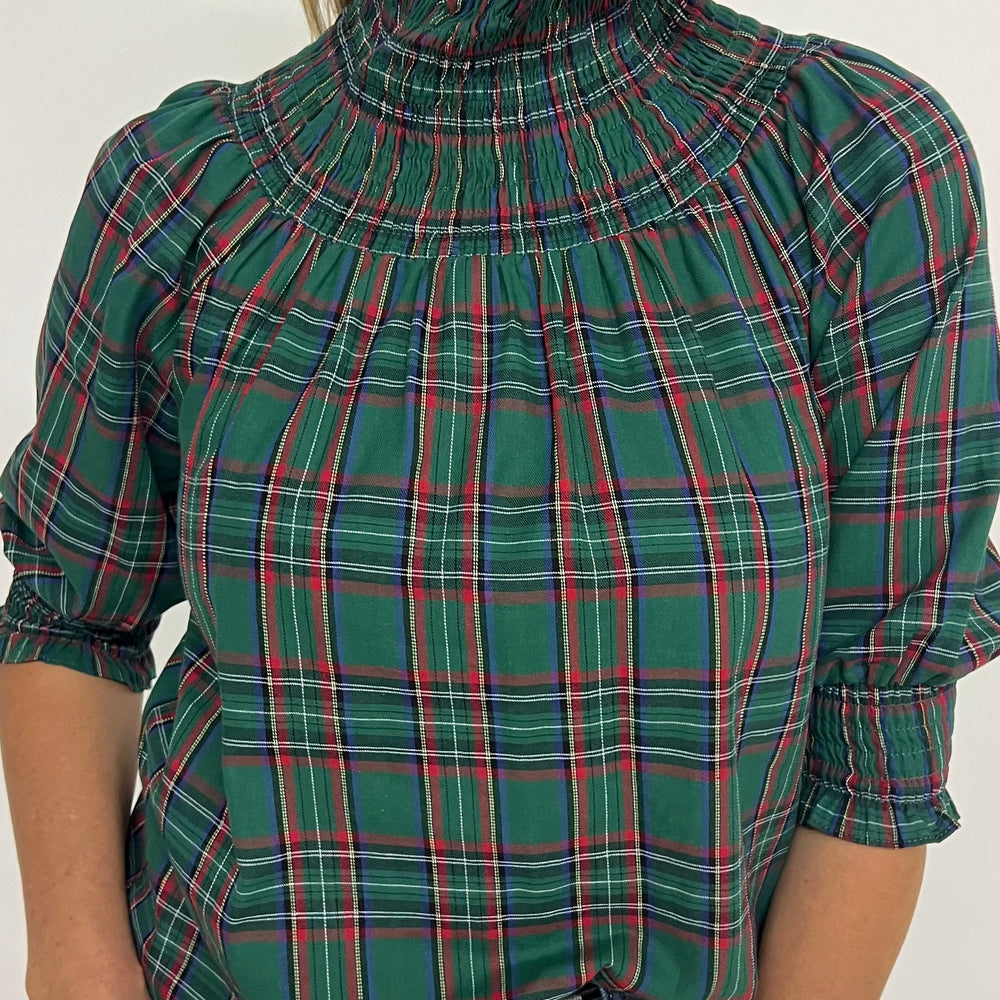 Deck The Halls Smocked Plaid Top (green)-FINAL SALE