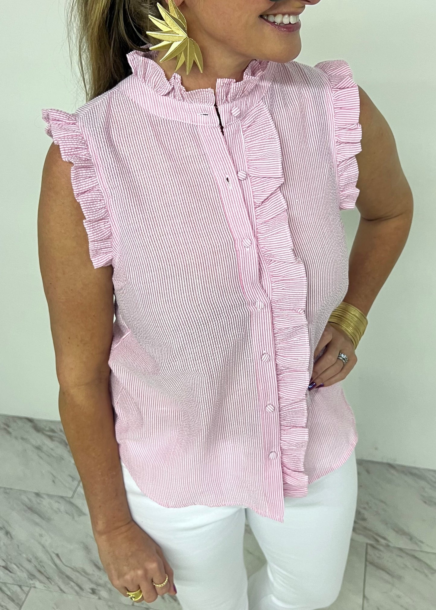 Southern Belle Seersucker Top (Pink)