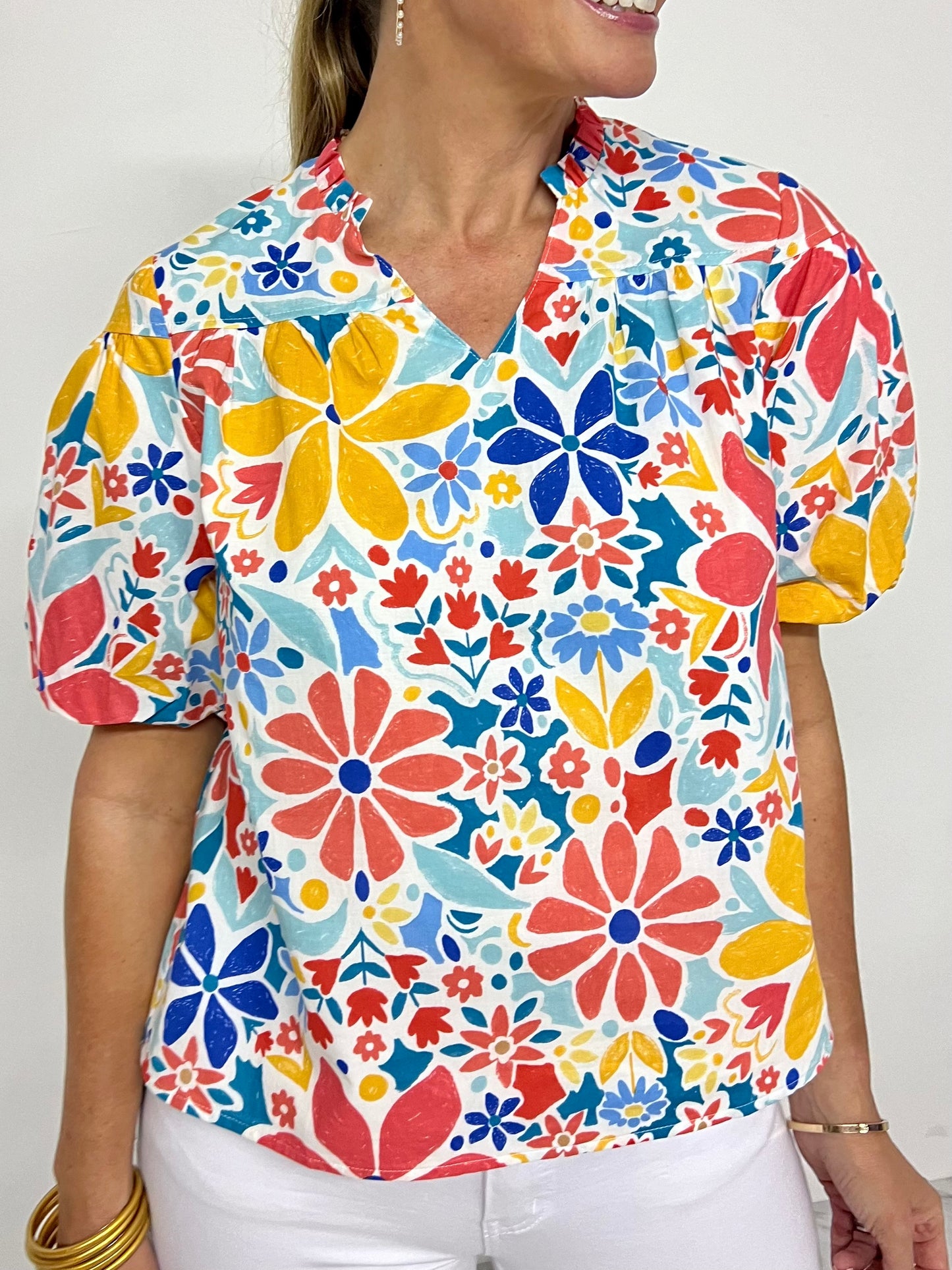 Boundless Blooms V.Neck Top - FINAL SALE