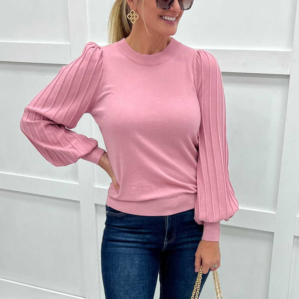 Verona Pleat Sleeve Sweater (Blush)
