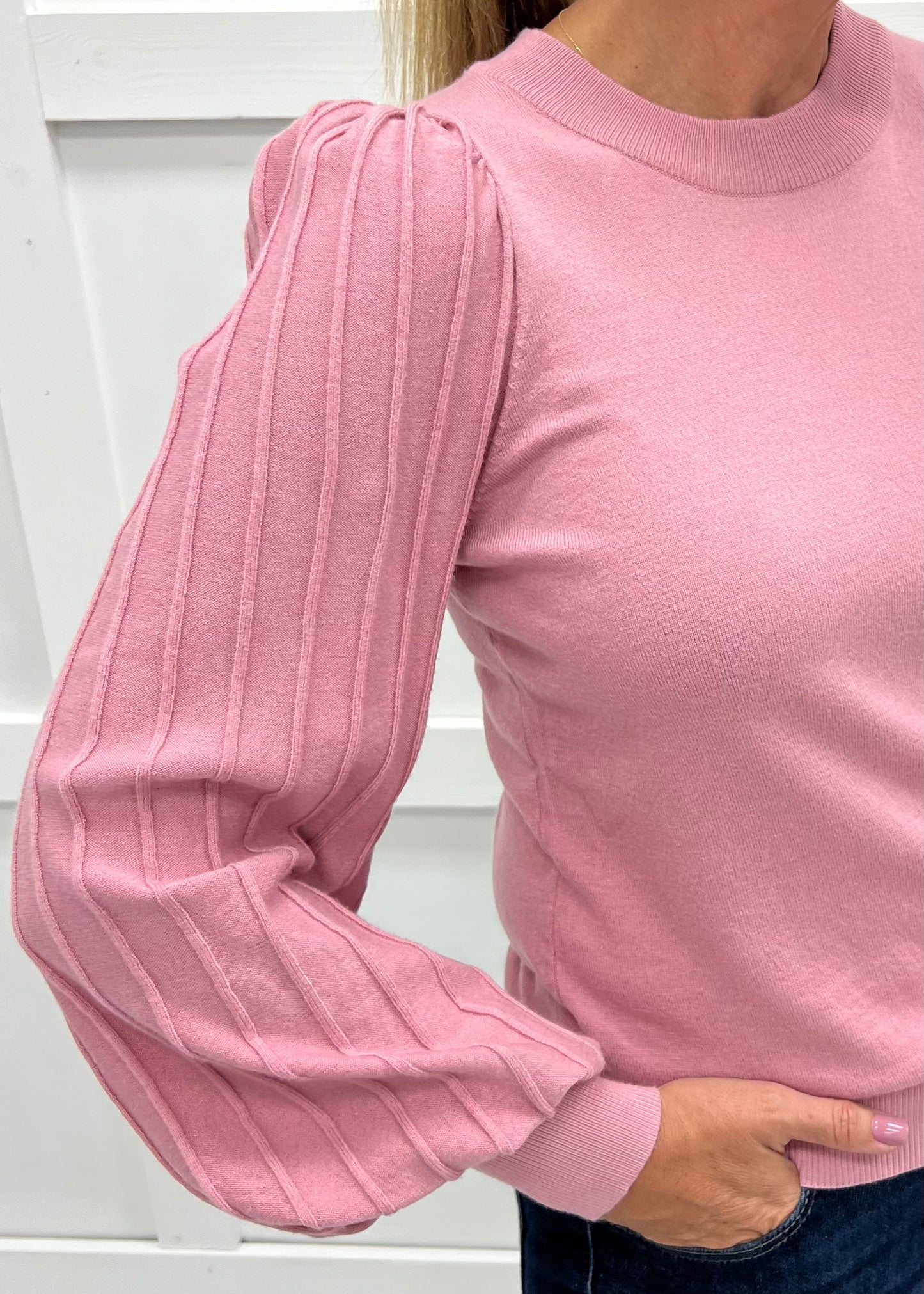 Verona Pleat Sleeve Sweater (Blush)