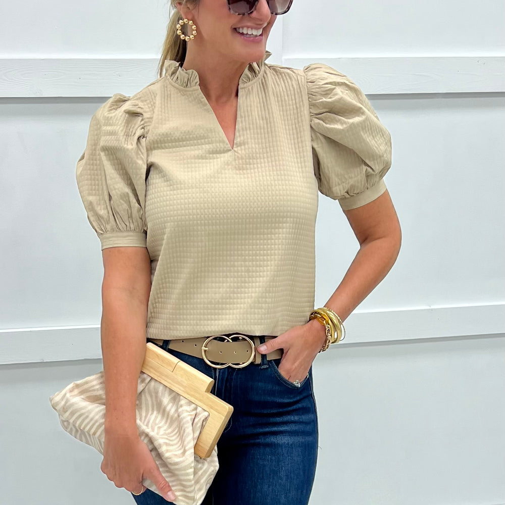 Penny Puff Sleeve Top (Beige)
