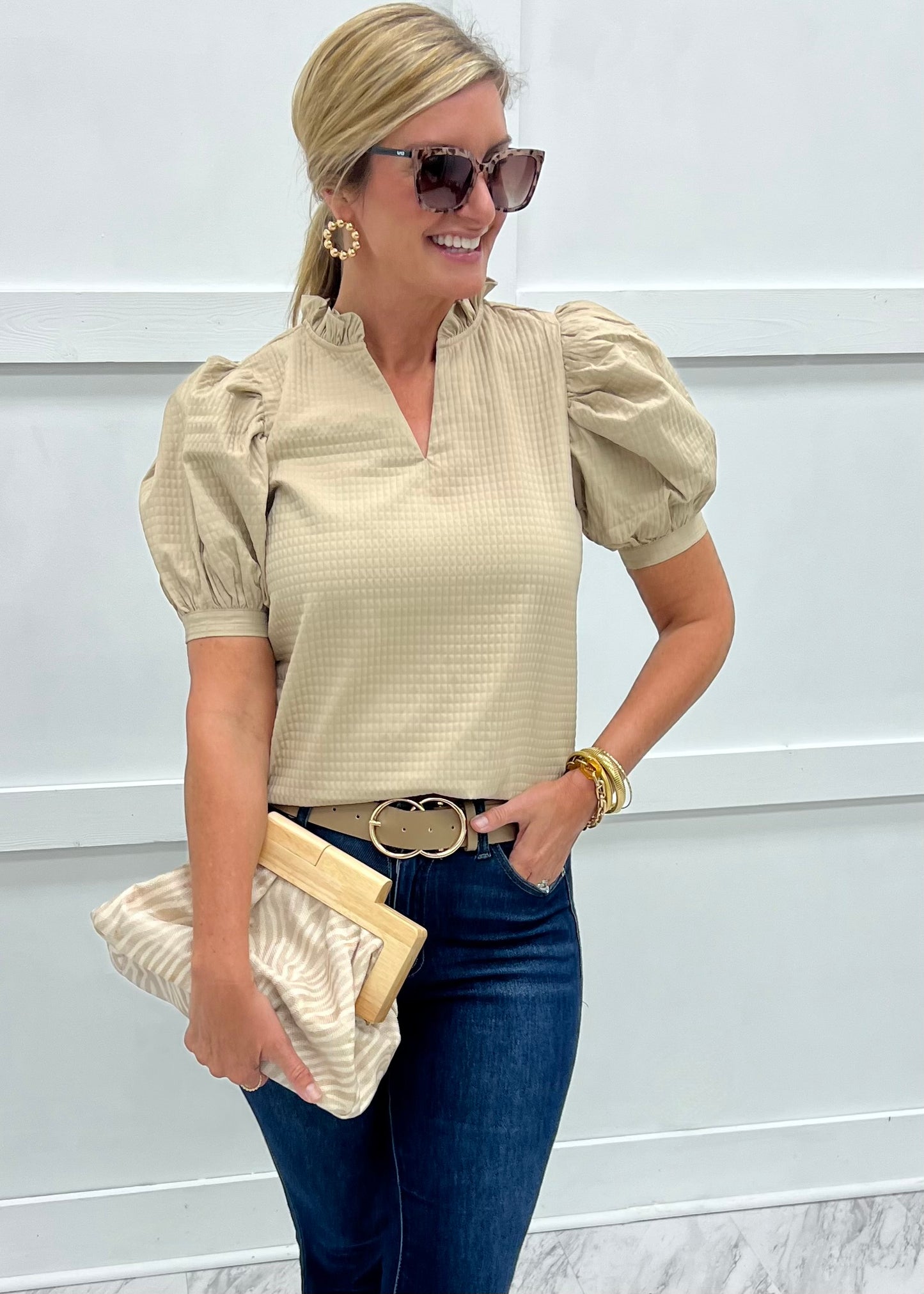 Penny Puff Sleeve Top (Beige)