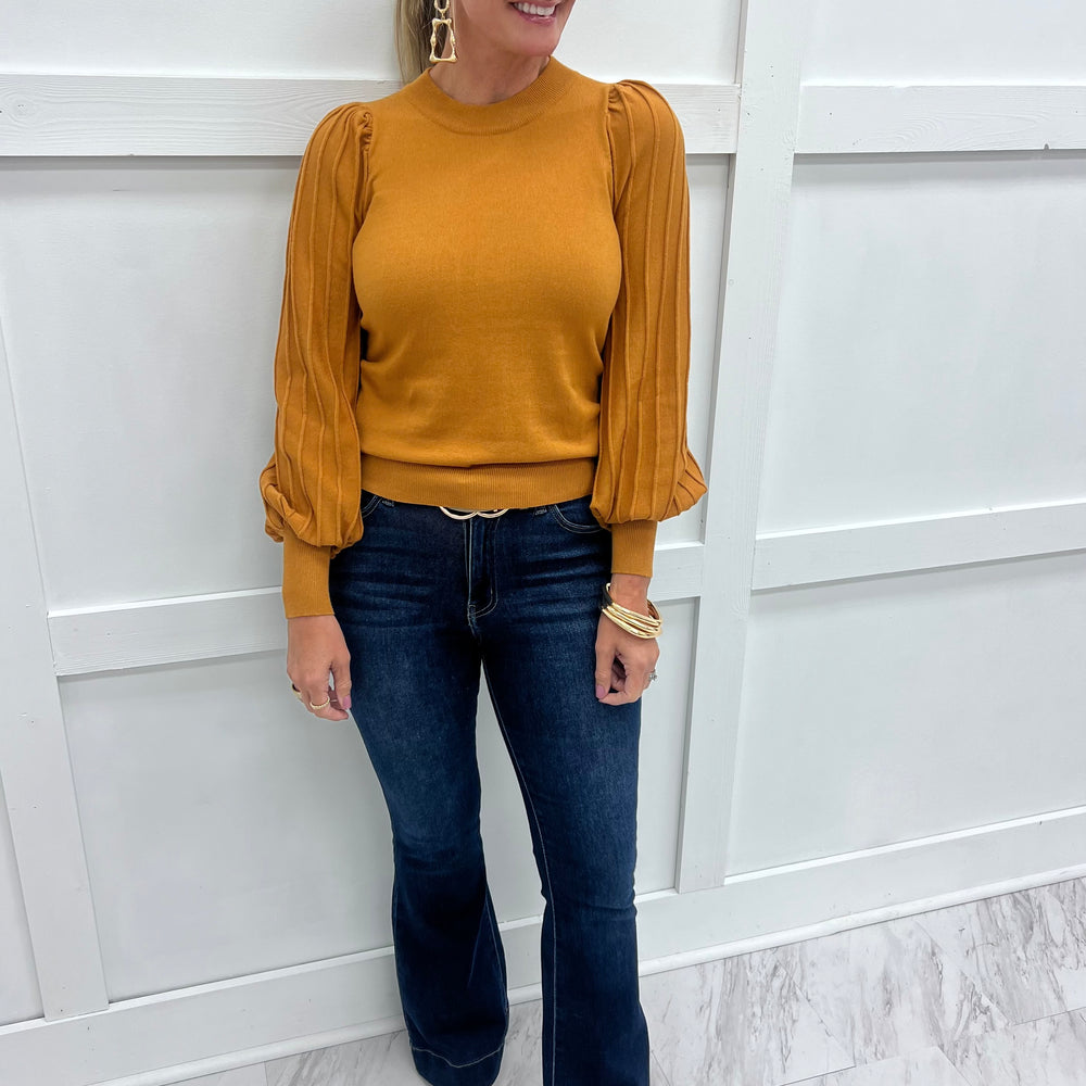 Verona Pleat Sleeve Sweater (Dark Golden Yellow)