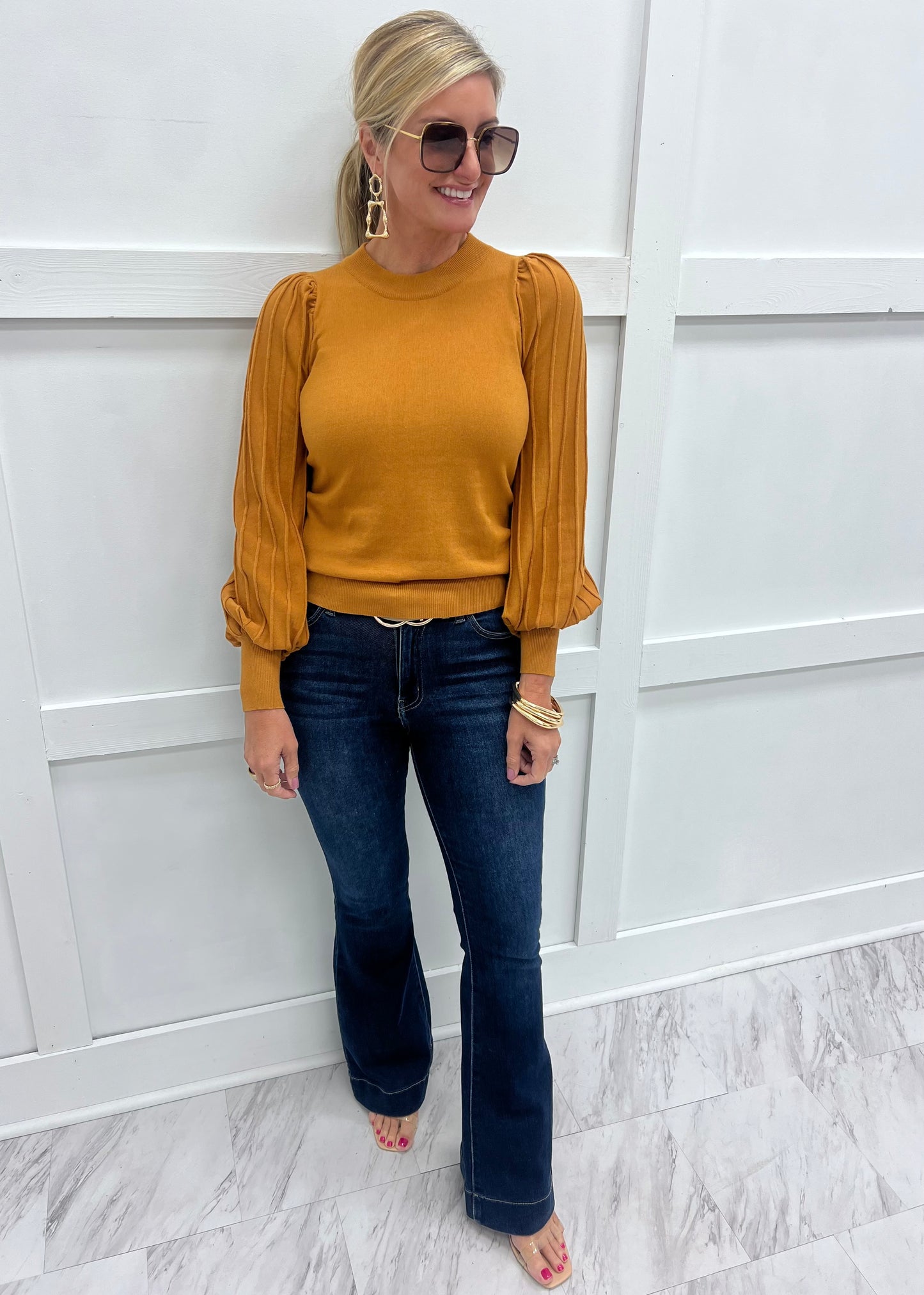 Verona Pleat Sleeve Sweater (Dark Golden Yellow)
