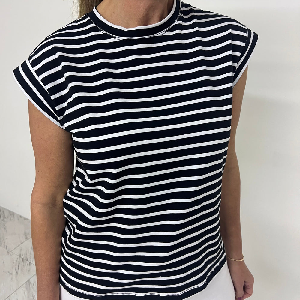 Carson Stripe Short Sleeve Top (Black)