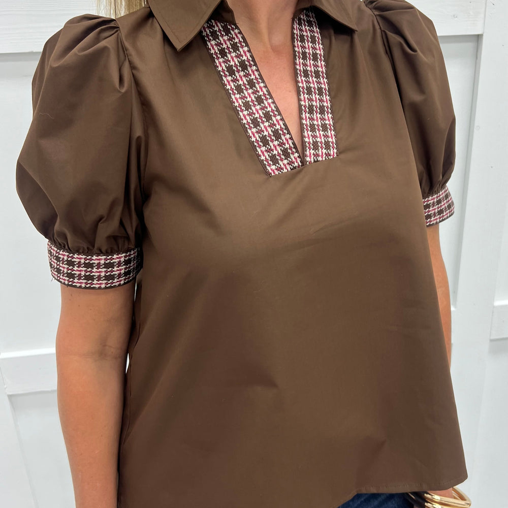 Everly Brown Plaid Detail Top