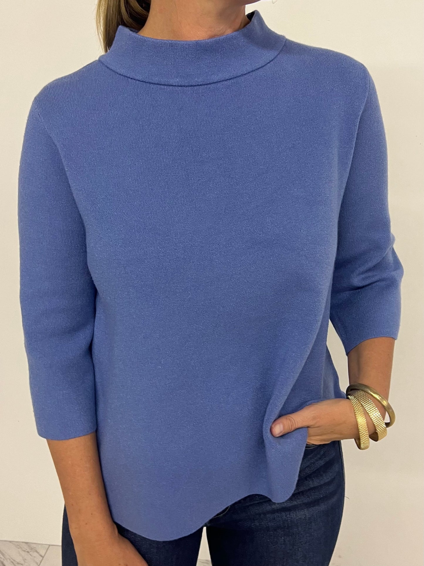 Estelle Dusty Blue Mock Neck Sweater - FINAL SALE