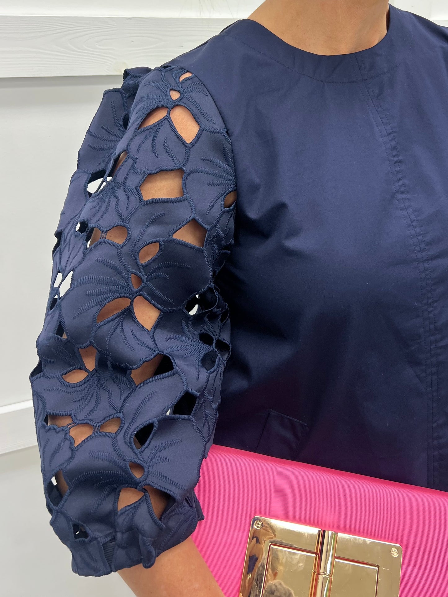 Natalia Navy Eyelet Sleeve Dress