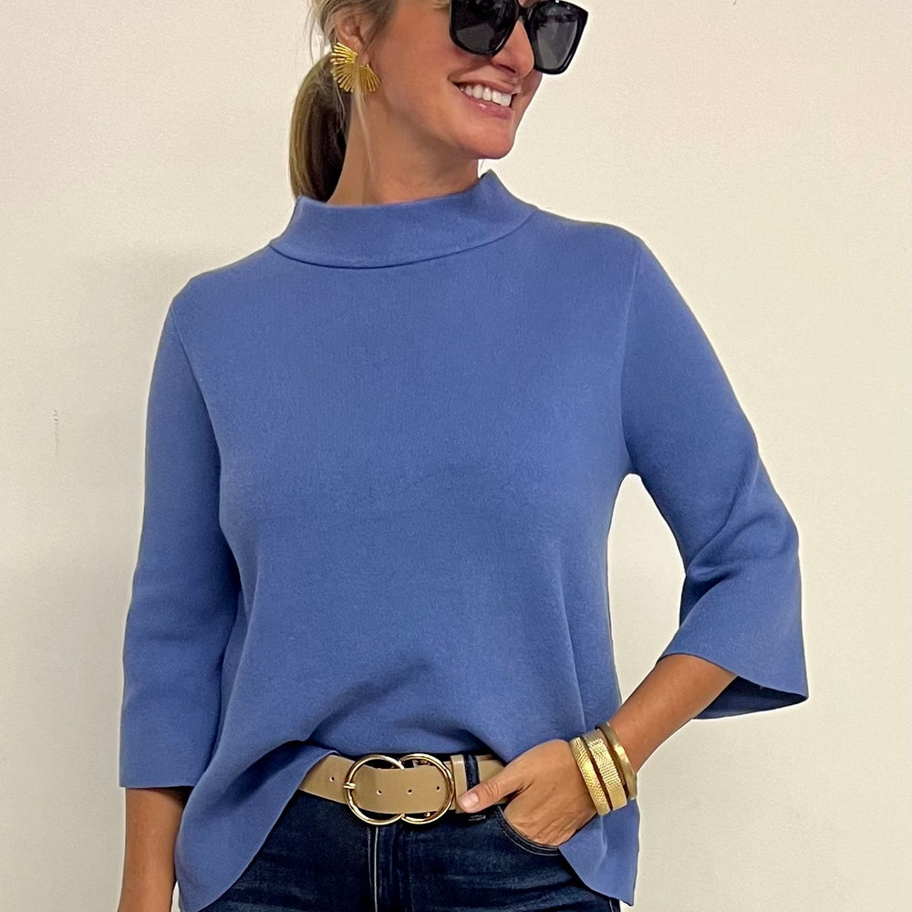 Estelle Dusty Blue Mock Neck Sweater - FINAL SALE