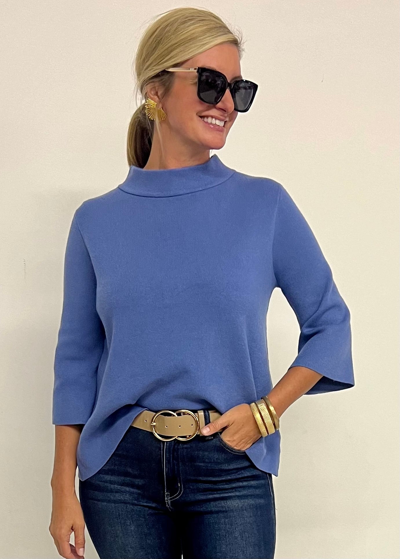 Estelle Dusty Blue Mock Neck Sweater - FINAL SALE