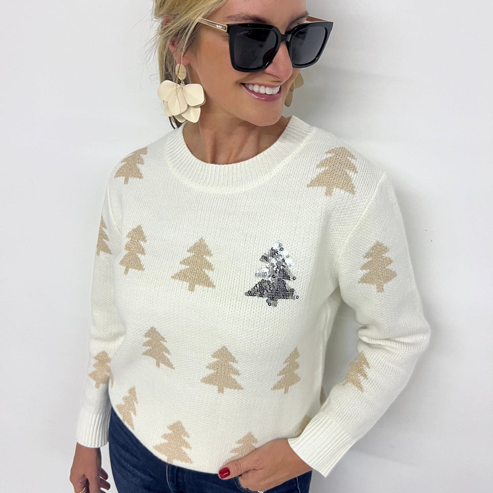 Under The Tree Sequin Sweater (White)