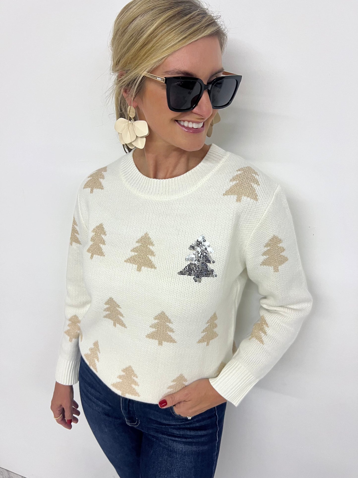 Under The Tree Sequin Sweater (White)