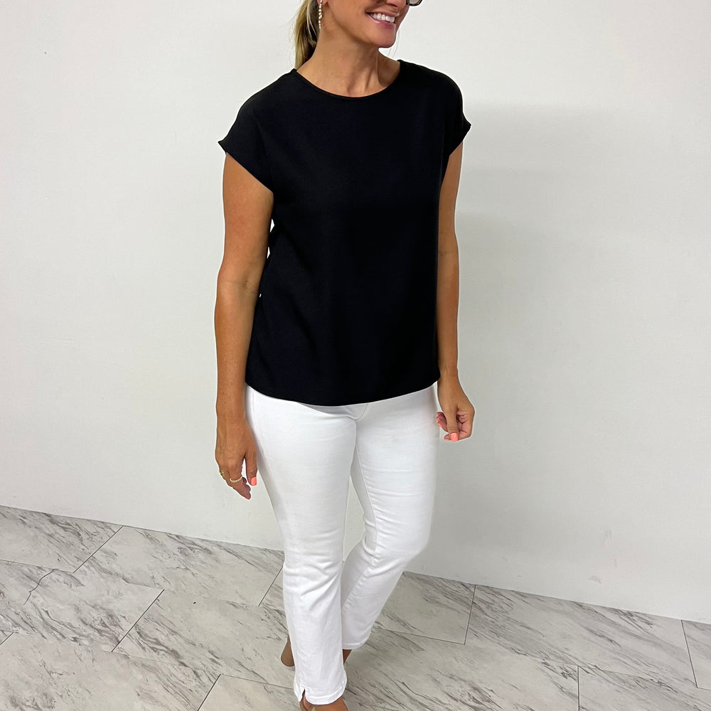 Georgette Short Sleeve Top (Black) - FINAL SALE