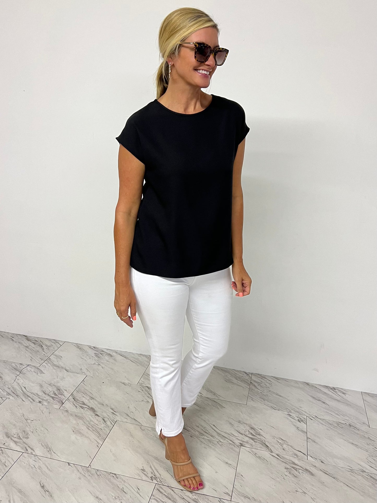 Georgette Short Sleeve Top (Black) - FINAL SALE