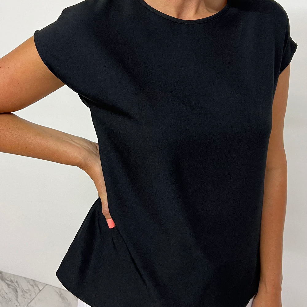 Georgette Short Sleeve Top (Black) - FINAL SALE