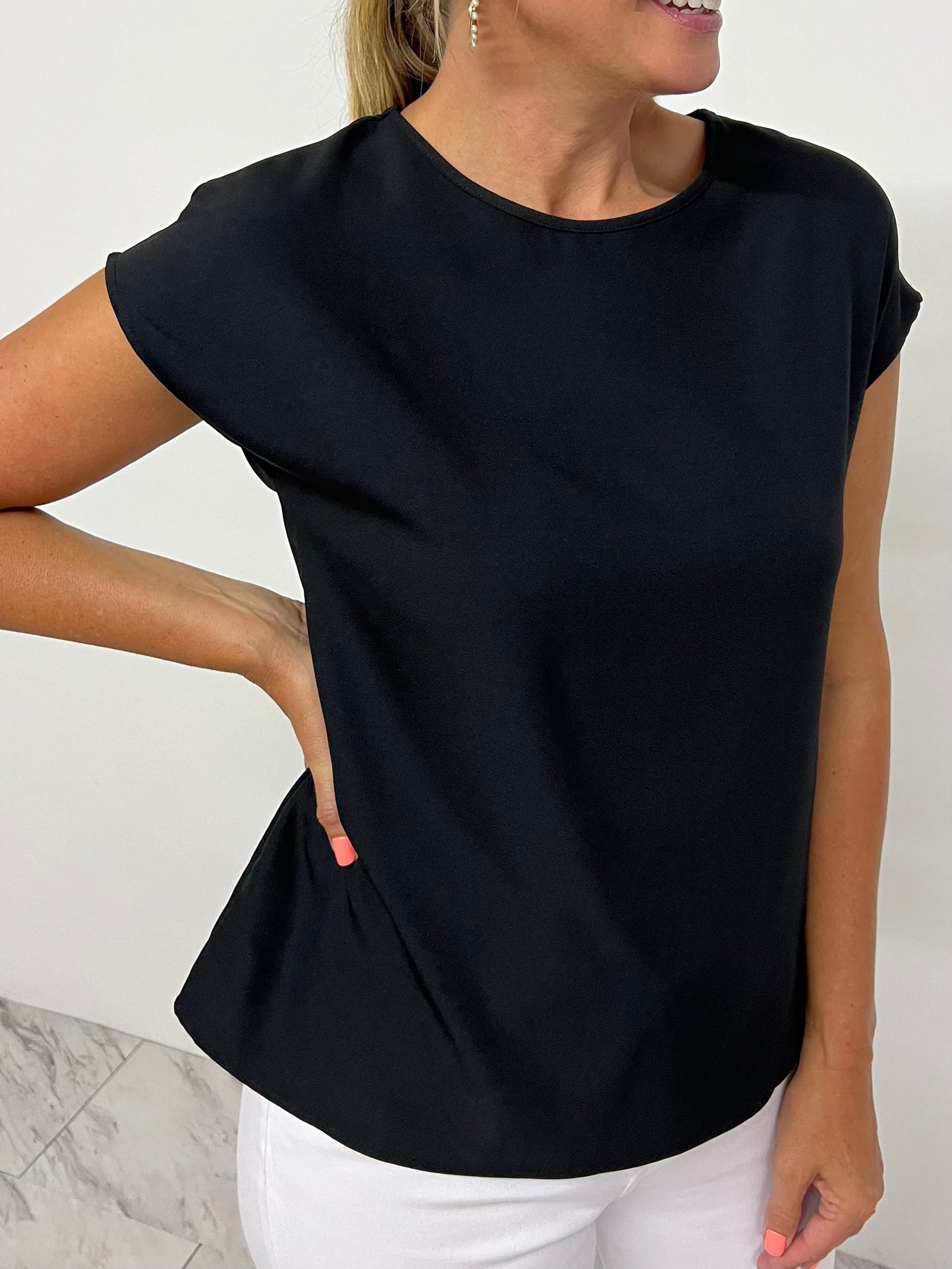 Georgette Short Sleeve Top (Black) - FINAL SALE